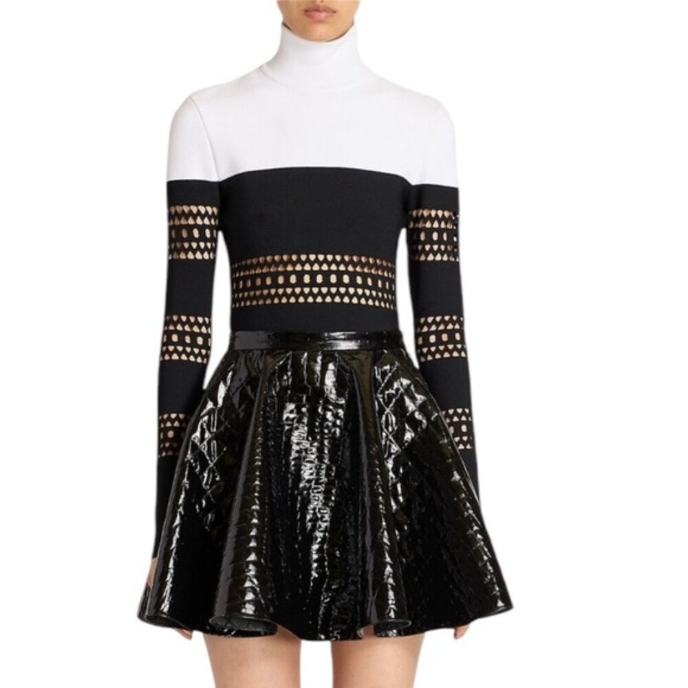 ALAÏA Noir Blanc Vienne High-neck Knitted Jumper Black White Size 36(4)